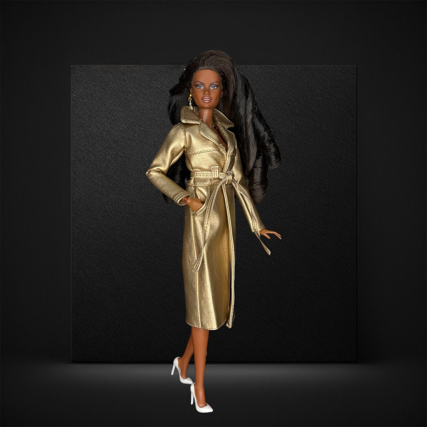 Leather Trench Coat with Belt - Gold