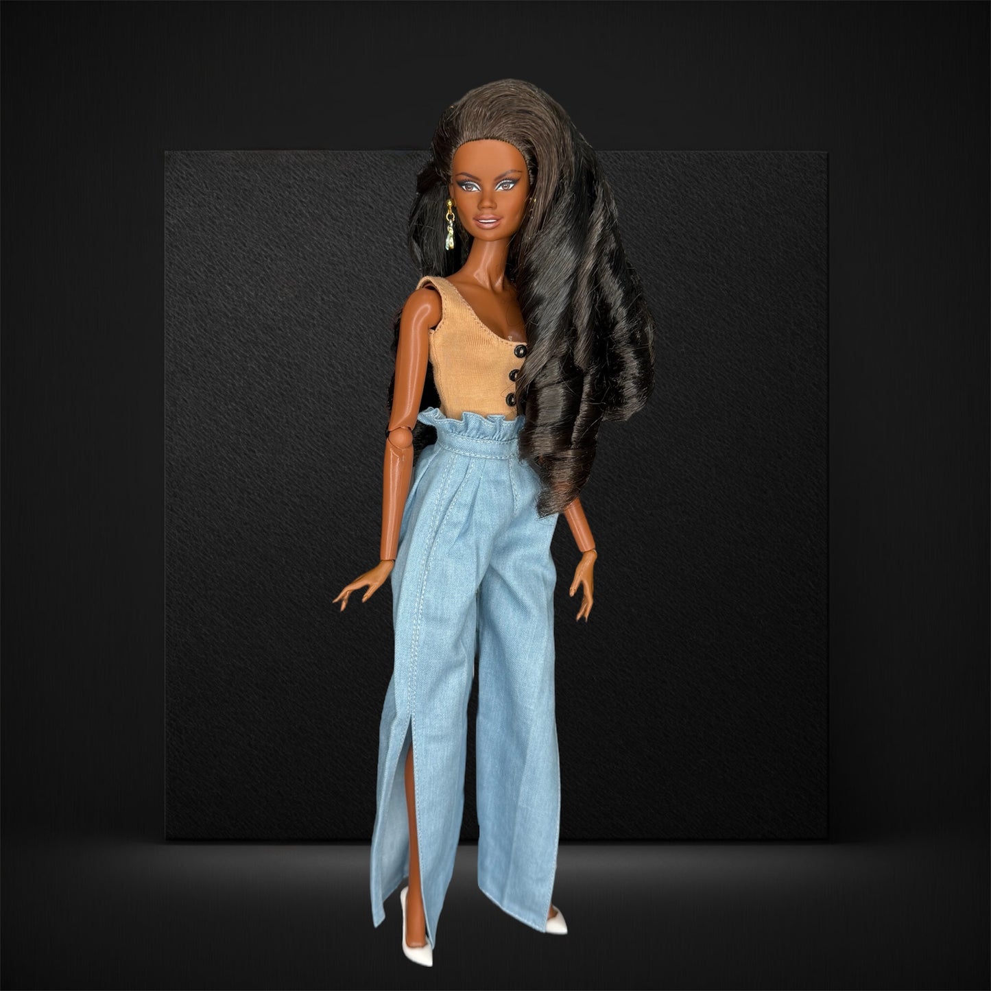 High Waist Wide Leg Slit Denim Pants