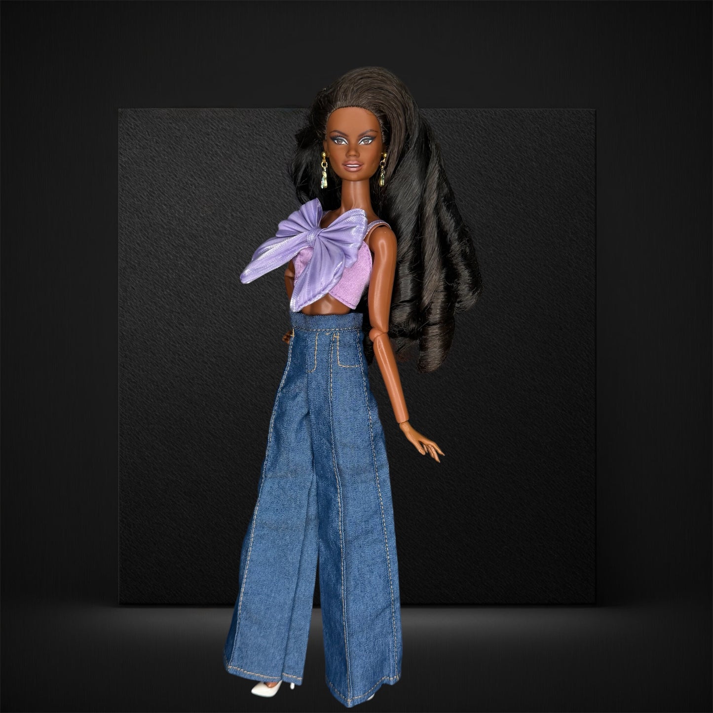 Bow Top & Wide Leg Denim Pants