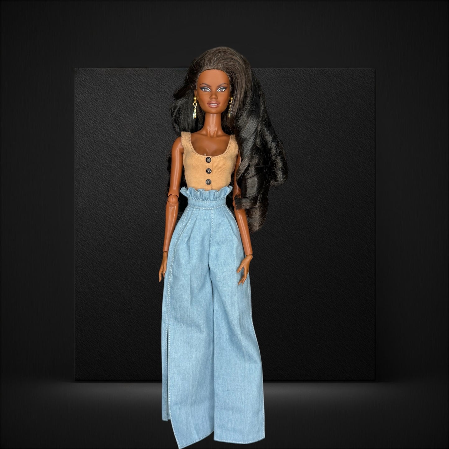 High Waist Wide Leg Slit Denim Pants