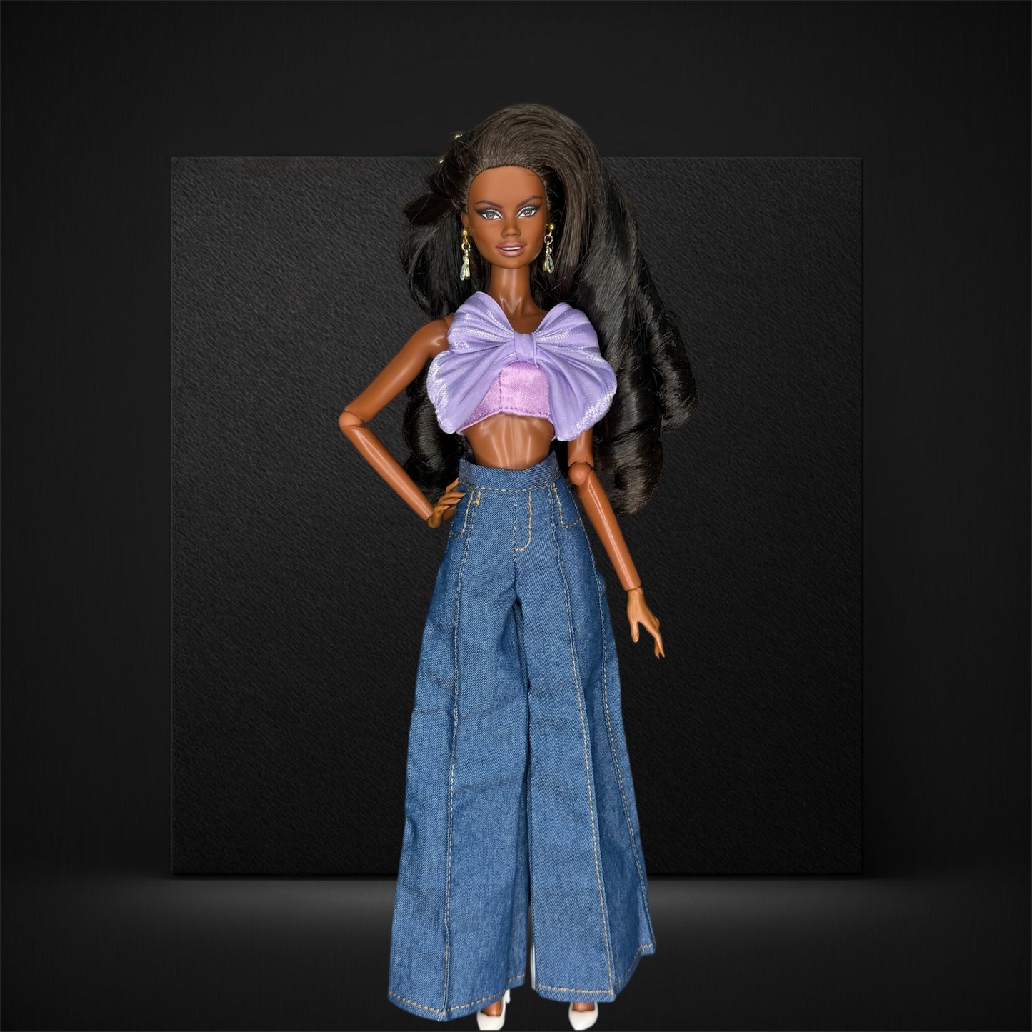 Bow Top & Wide Leg Denim Pants