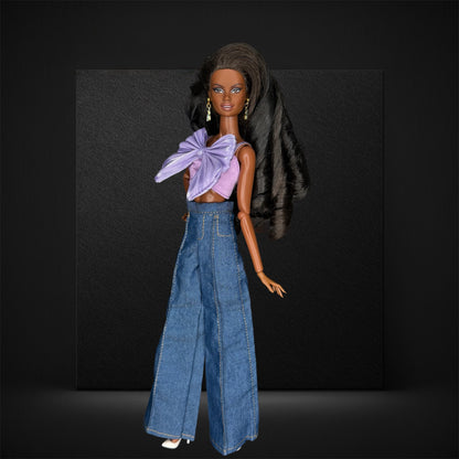 Bow Top & Wide Leg Denim Pants